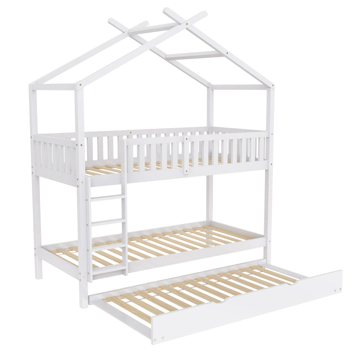 House Bed 90x200cm Triple Extendable Space-Saving - White