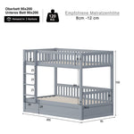 Children's Bunk Bed, 90x200 Hydraulic Storage System, Solid Wood Gray
