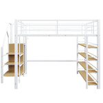 Loft Bed 140x200 with Safety Stairs Storage Wardrobe - White