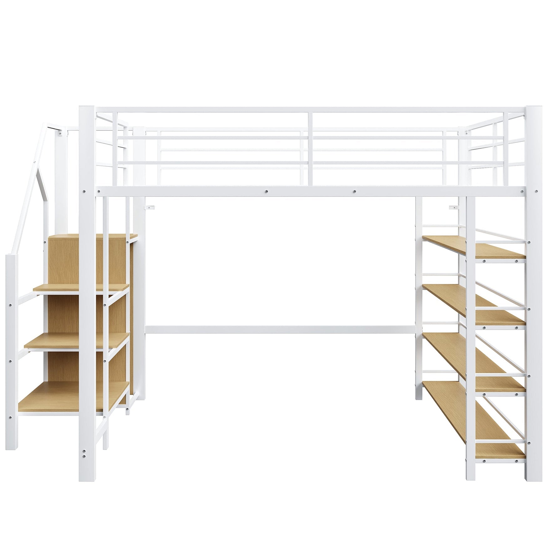Loft Bed 140x200 with Safety Stairs Storage Wardrobe - White