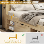 Multifunctional Children's Storage Bed with Nightstands, Shelves and Wireless Charging, Natural