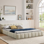 Double Bed 160x200cm Soft Quilted Frame - Beige Chenille