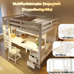 Loft Bed with Desk and Drawers, 90x200 & 140x200 cm, Pine Wood