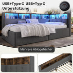 Daybed Sofa Bed 90x200cm with Storage & LED, Grey Linen