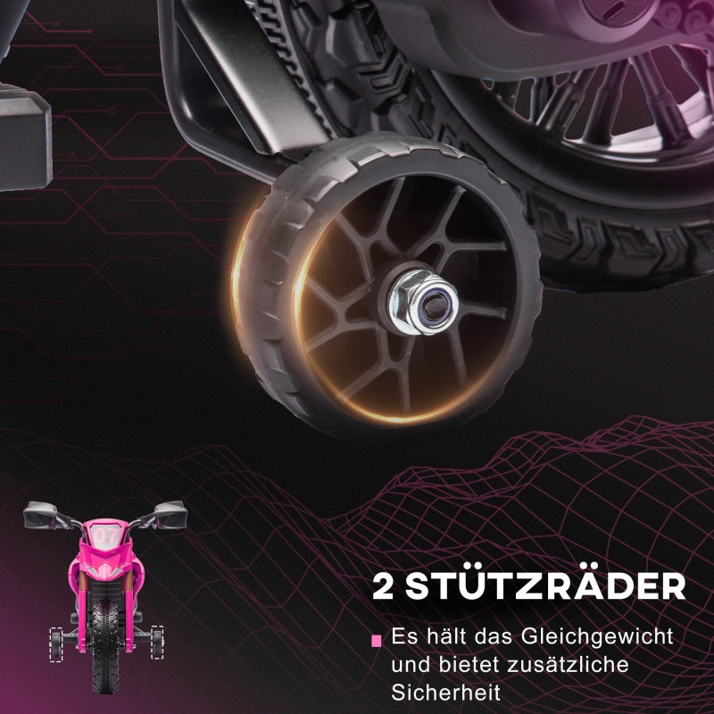 AIYAPLAY electric kids motorcycle with training wheels, horn, and starting sound, pink