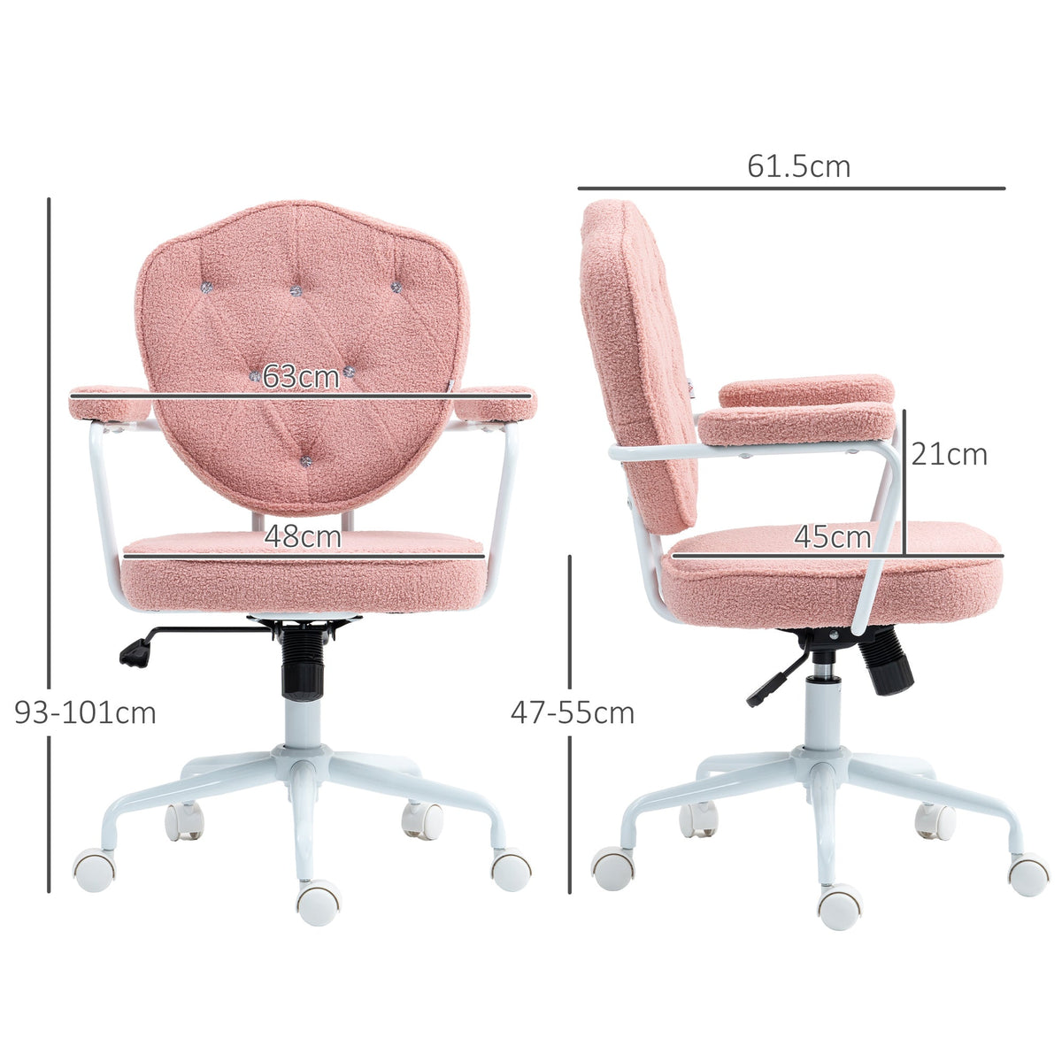 Office Chair, Ergonomic Desk with Rocking and Swivel, Pink Teddy Fleece