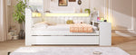 Upholstered Daybed 140x200 with USB, LED, Pull-Out Bed and Desk, White