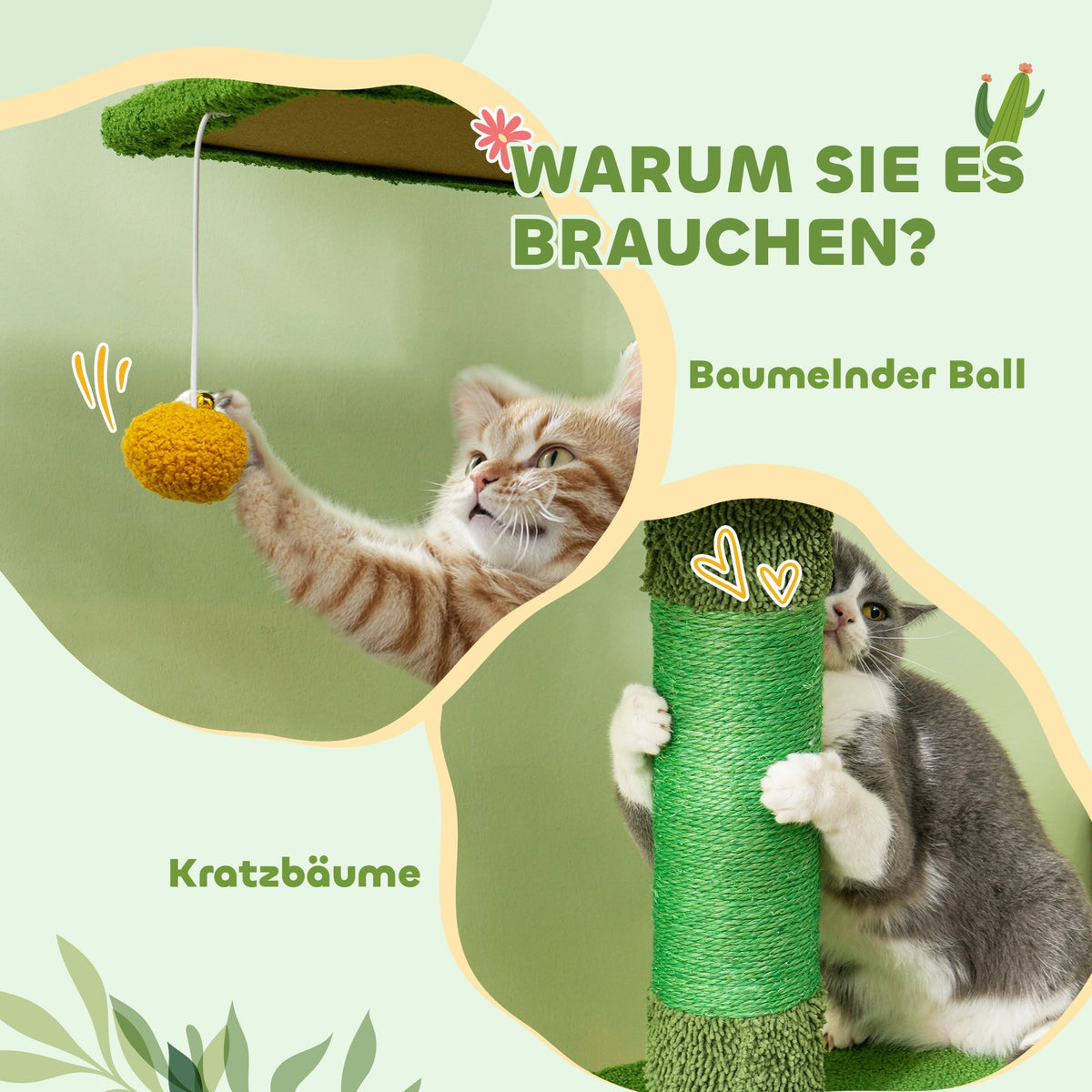 Cat Tree, Ceiling-High with Cave & Scratching Posts, Green