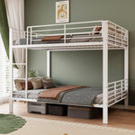 Bunk Bed 140x200 cm with Ladder & Fall Protection, White Metal