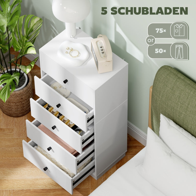 Chest of Drawers Sideboard, 5 Drawers, Wood, White