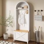 Multifunctional Wardrobe Hall Tree with Shoe Rack, Shelf & Hooks, MDF