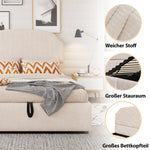 Upholstered Double Bed 140x200 with Hydraulic Storage and Wide Headboard, Beige Striped Plush