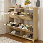 Shoe Cabinet Rattan Doors 4 Doors Metal Frame - Wood