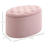 Upholstered Bench with Storage, Oval Shape, Velvet Polyester