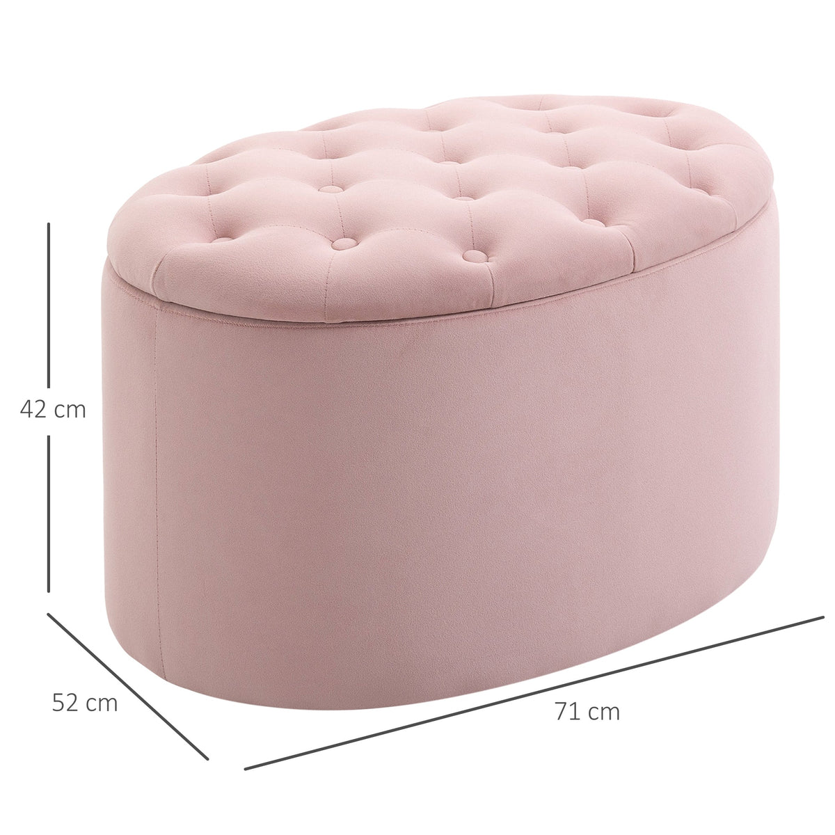 Upholstered Bench with Storage, Oval Shape, Velvet Polyester