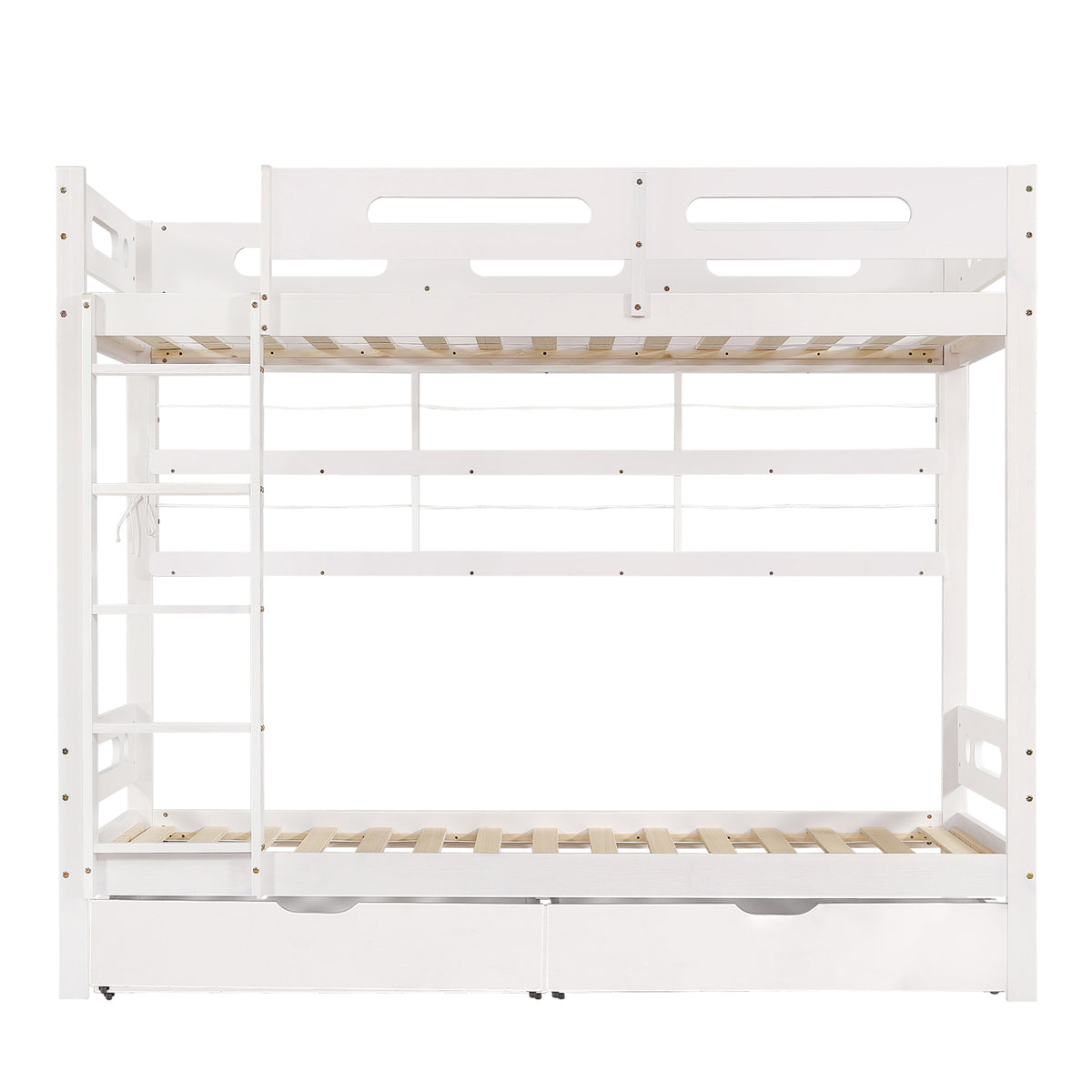 Bunk Bed 90x200 with Drawers & Storage Shelf, White Pine