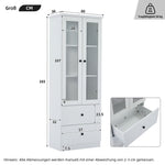 Modern LED Display Cabinet, 165cm, USB Port, 2 Drawers, Hinged Doors, Matte White MDF