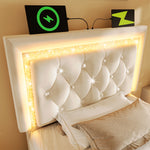 Upholstered Bed 90x200cm with LED & Storage, Beige Velvet