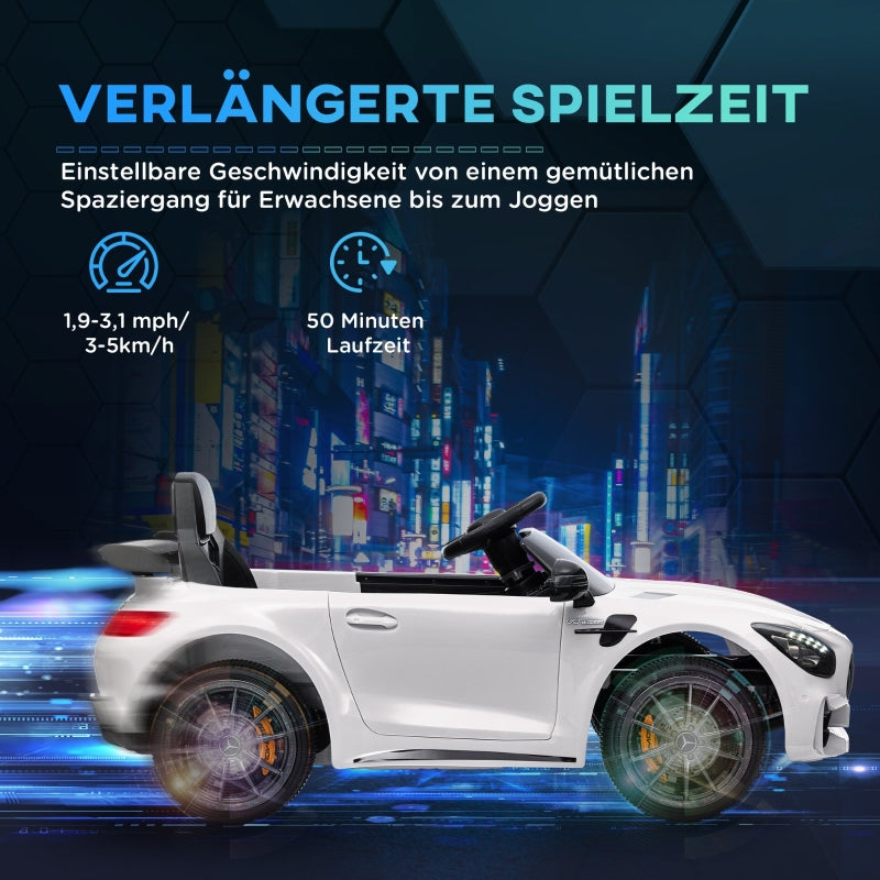 Electric Ride-On Car, Mercedes 3-5 km/h, Remote Control, White