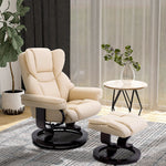 Recliner Chair with Footstool, Swivel Reclining TV Chair, Faux Leather Cream