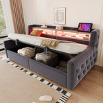 Upholstered Sofa Bed with Hydraulic Storage, LED Lighting and Charging Port, 90x200cm, Dark Grey