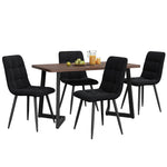 5-Piece Dining Set Modern Wood Grain Table Black Metal Legs Black Velvet