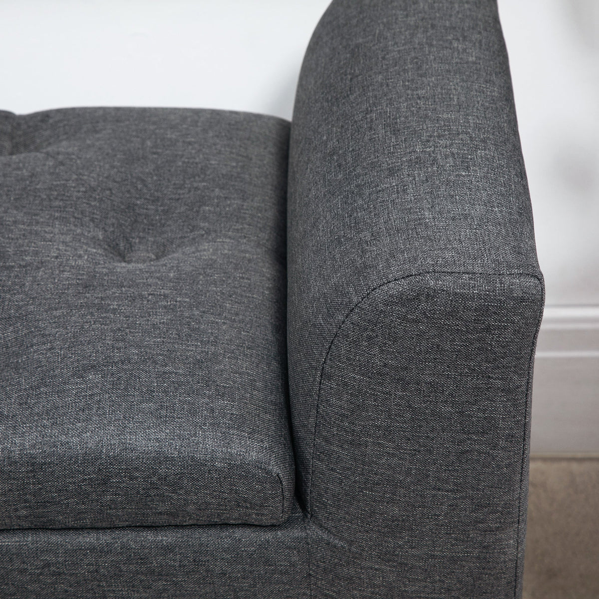 Bench with Storage, Upholstered Stool Chest, Dark Grey Linen