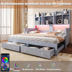 Extendable Sofa Bed with Storage & LED Lighting, Grey Wood