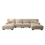 Modular Corner Sofa, U-Shaped 4-Seater with Movable Ottoman, DIY Combination, Chenille Light Brown