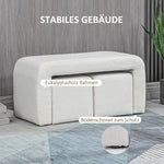 Footstool Set, 3-Piece Ottoman Seat, Upholstered, Elegant White