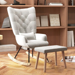 Rocking Chair with Stool, Cushion, Wingback, Cream White Velvet
