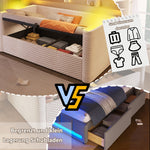 Daybed Sofa Bed 90x200cm Hydraulic Storage LED Lighting Velvet Beige