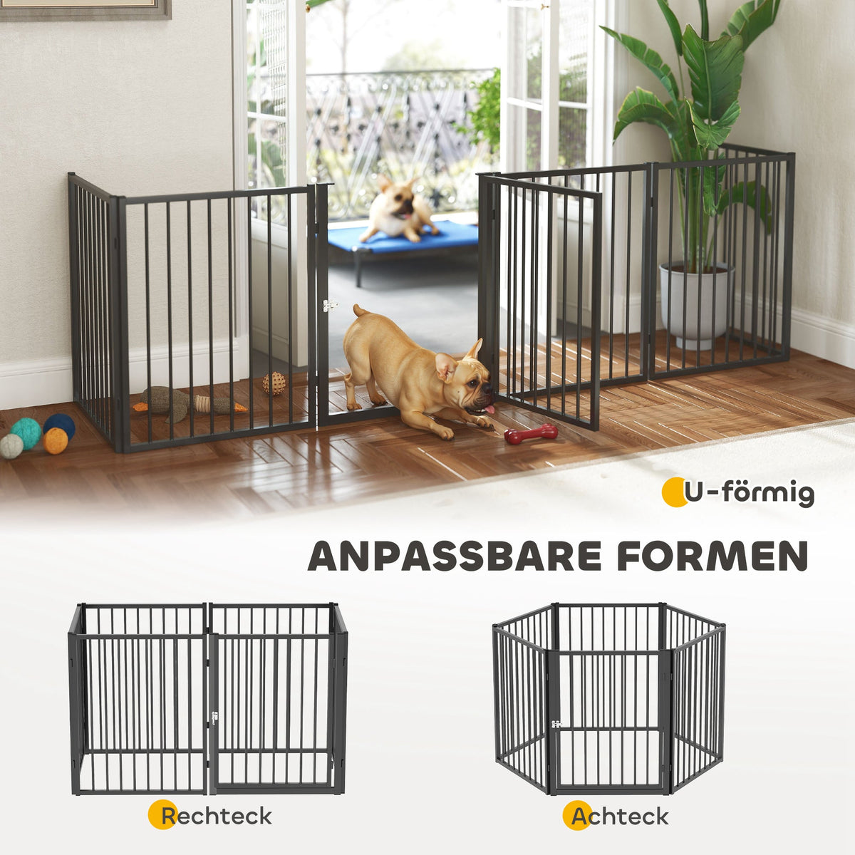 Puppy Playpen, 76cm High, 8-Piece with Door, Steel, Black