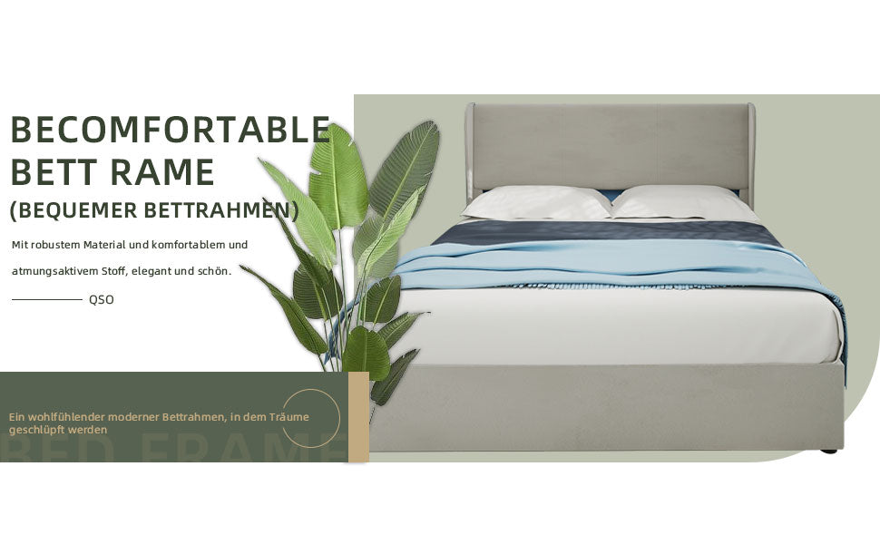 Modern Minimalist Upholstered Bed, Multi-Functional with Gas Lift, Beige