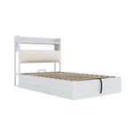 Bed Frame 90 x 200, Hydraulic Lift, USB, Upholstered Headboard, White
