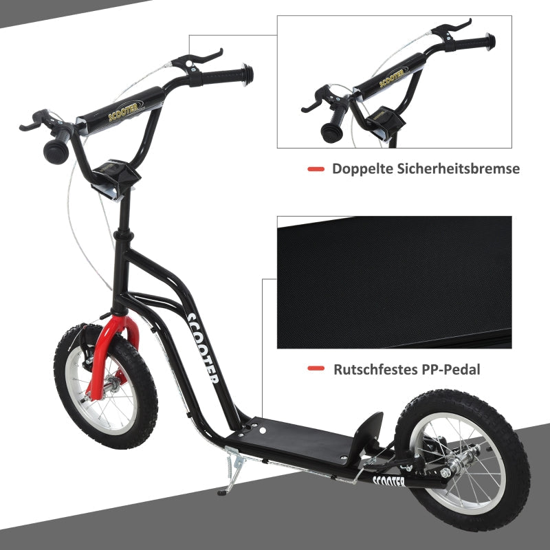 Children's scooter, adjustable handlebar pneumatic tires 12 inches, black
