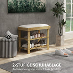 Shoe Bench with Storage, 2 Compartments, Bamboo Cream White