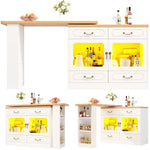 Bar Table Kitchen Island Extendable 360° Rotatable LED Storage White
