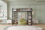 Loft Bed 90x200cm Single/Children's Bed with Ladder, Table, Storage, Black