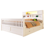 Platform Bed Frame with Storage Shelves, LED, USB and 4 Drawers, 160x200cm, White