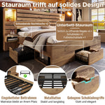 Wooden Double Bed with LED Downlights, USB-C, Floating Bedside Tables and Drawers, 180x200cm, Oak Look