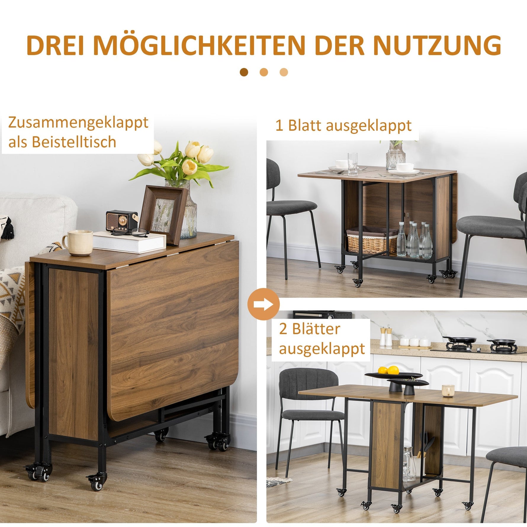 Folding Dining Table, 6 Person, Storage, Light Brown