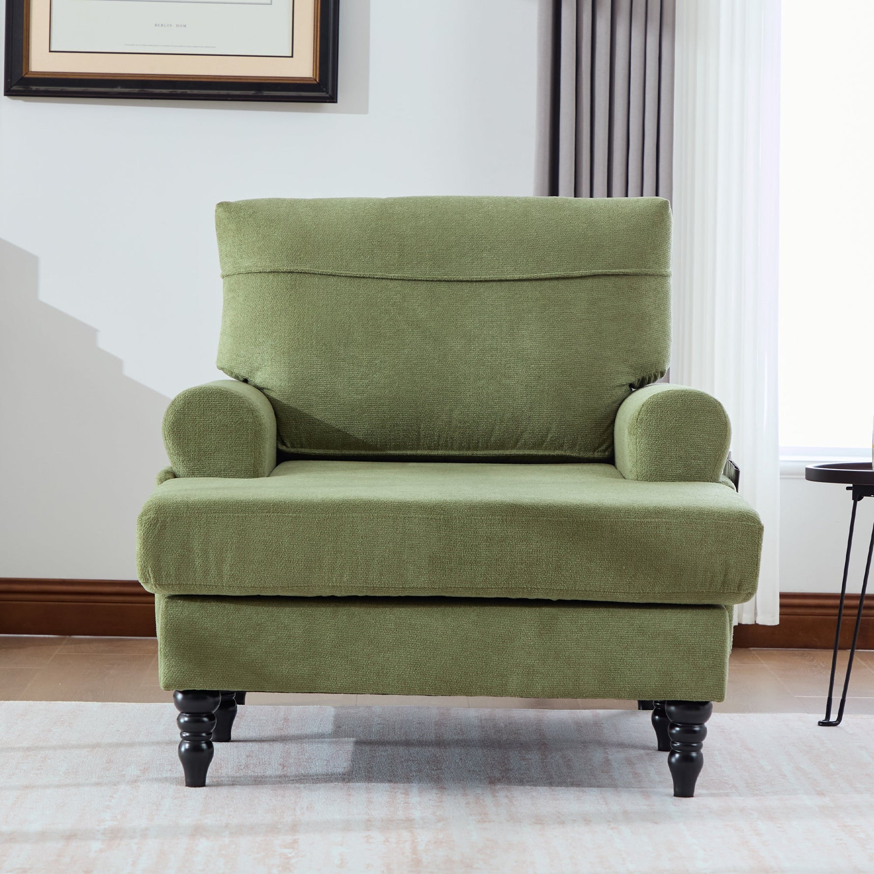 Modern Minimalist Lounger Sofa with Storage Pockets and Wooden Legs, Chenille