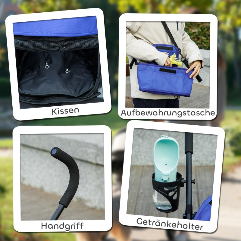 Dog Stroller, Foldable Buggy for Dogs & Cats, 4 kg, Dark Blue
