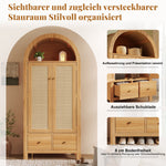 Wardrobe with Rattan Weave and 2 Doors, 181x78x45 cm, Oak Look