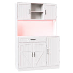 Tall Kitchen Sideboard with LED Strip and Built-in Socket, White
