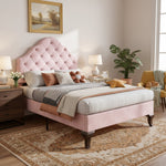 Upholstered Single Bed 90x200 Height-Adjustable Headboard Slatted Base Velvet Pink