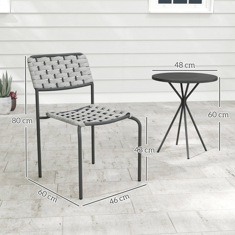 Polyrattan Garden Furniture Set, 2-Person 3-Piece Stackable Chairs & Table, Grey