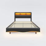 Suspended Design Upholstered Bed, Multifunctional Storage, LED, USB, Type-C, Linen Fabric Gray
