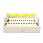 Upholstered Bed Extendable Sofa Bed 90/180 x 190 cm, Storage, LED, USB, Slatted Frame, Beige